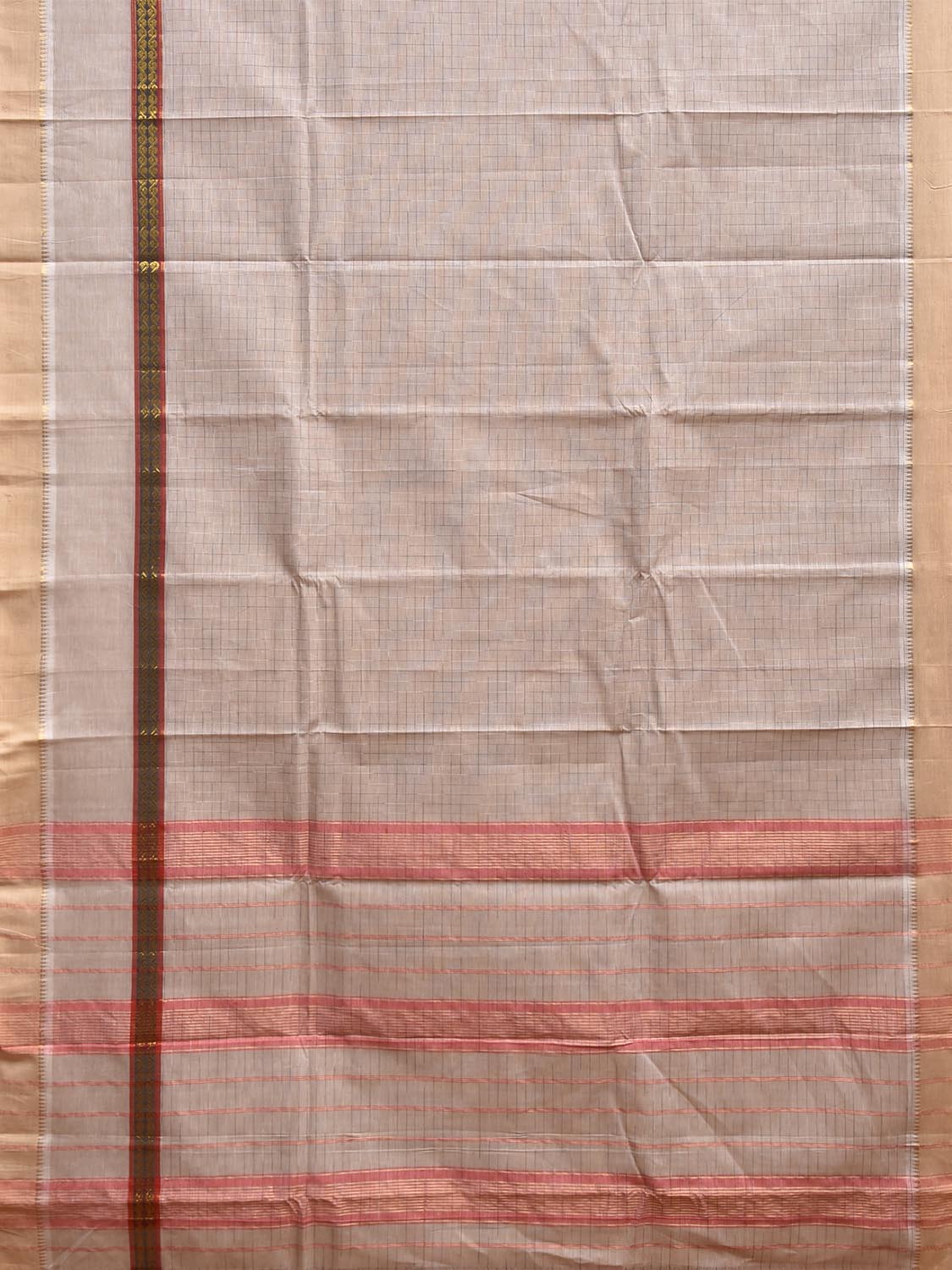 Beige Narayanpet Cotton Handloom Saree with Checks and Big Border Design No Blouse np1301