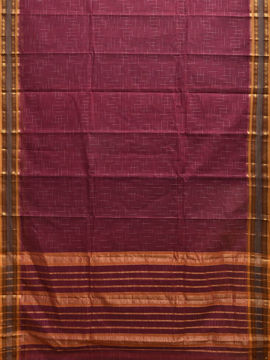 Dark Magenta and Yellow Narayanpet Cotton Handloom Saree with Strips Pallu Design No Blouse np1303