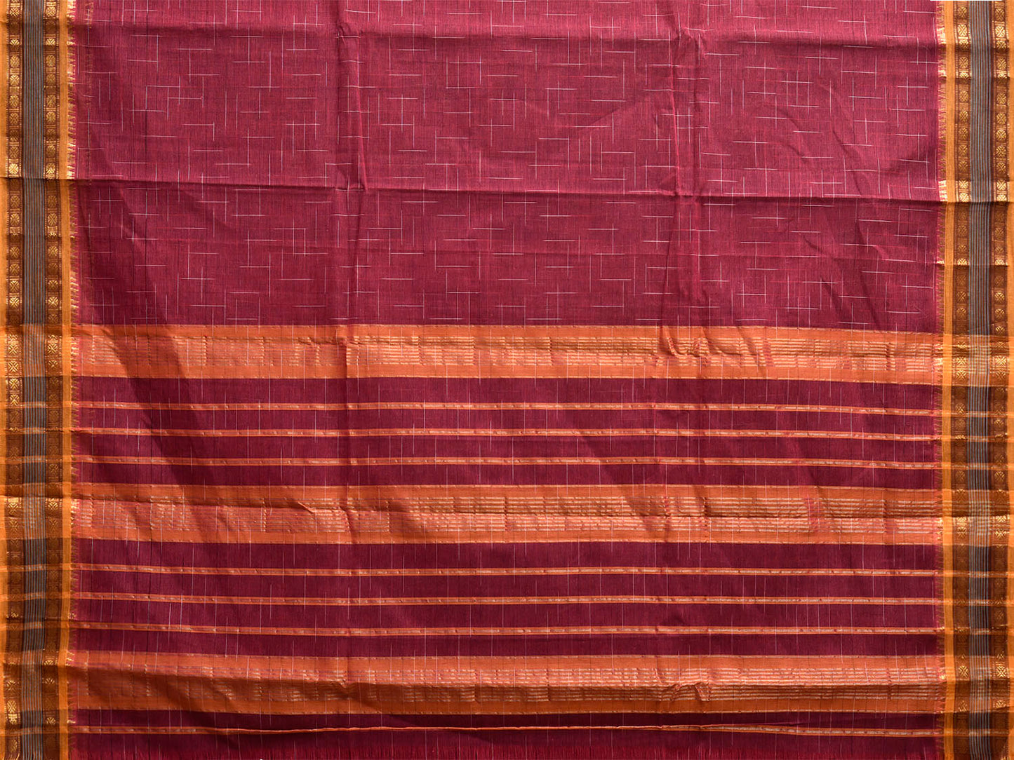 Dark Magenta and Yellow Narayanpet Cotton Handloom Saree with Strips Pallu Design No Blouse np1303
