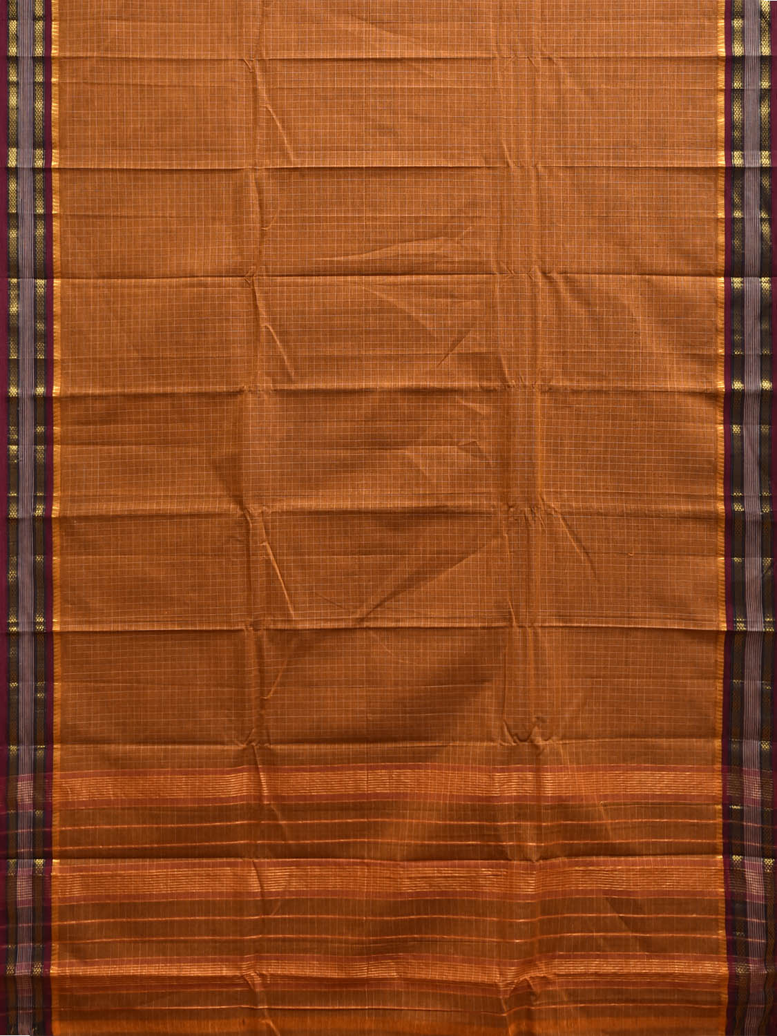 Dark Orange and Maroon Narayanpet Cotton Handloom Saree with Checks Design No Blouse np1304