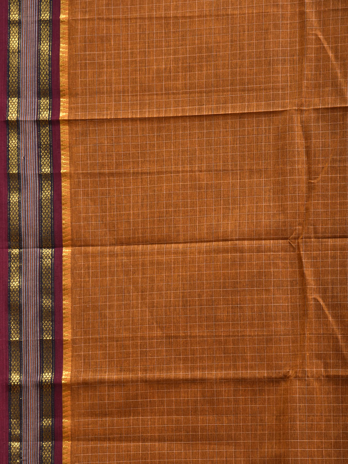 Dark Orange and Maroon Narayanpet Cotton Handloom Saree with Checks Design No Blouse np1304