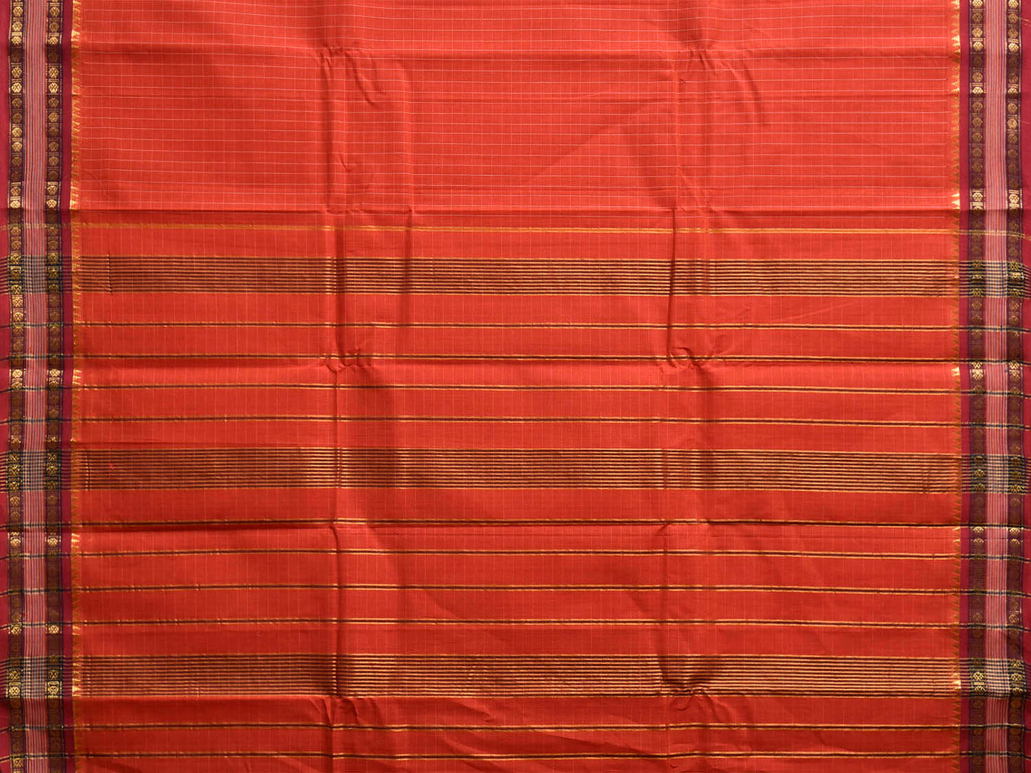 Red and Maroon Narayanpet Cotton Handloom Saree with Checks Design No Blouse np1305