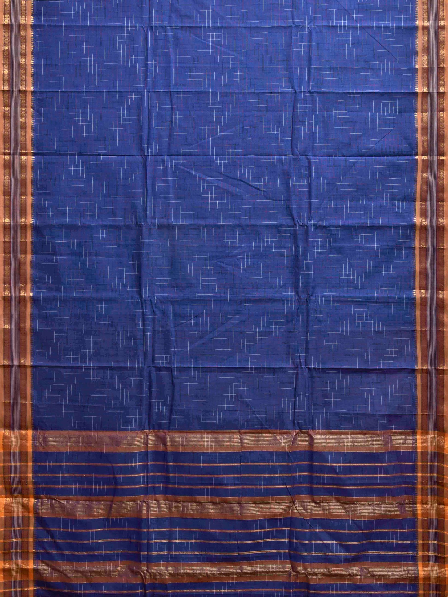 Blue and Light Fawn Narayanpet Cotton Handloom Saree with Strips Pallu Design No Blouse np1306