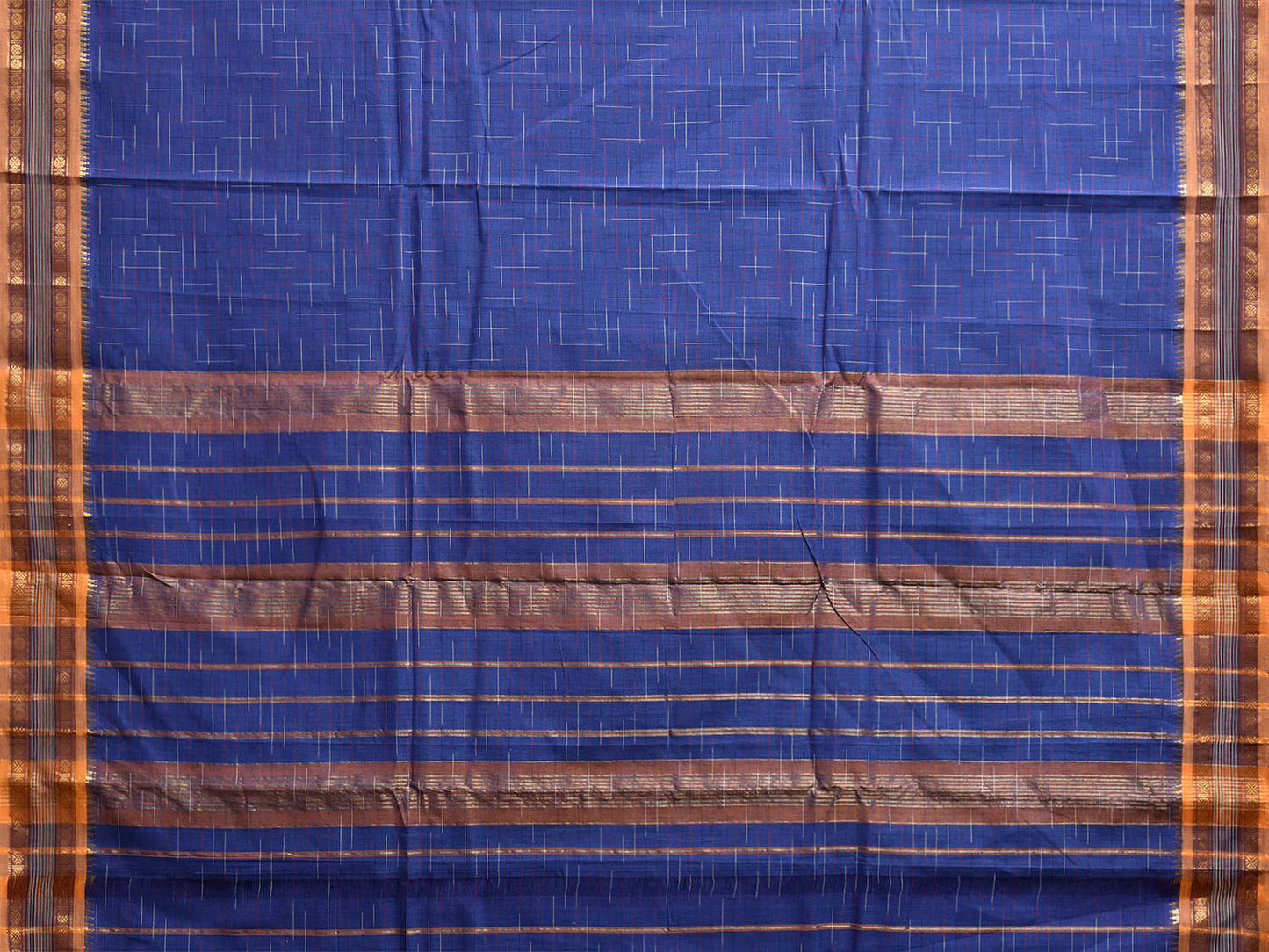 Blue and Light Fawn Narayanpet Cotton Handloom Saree with Strips Pallu Design No Blouse np1306