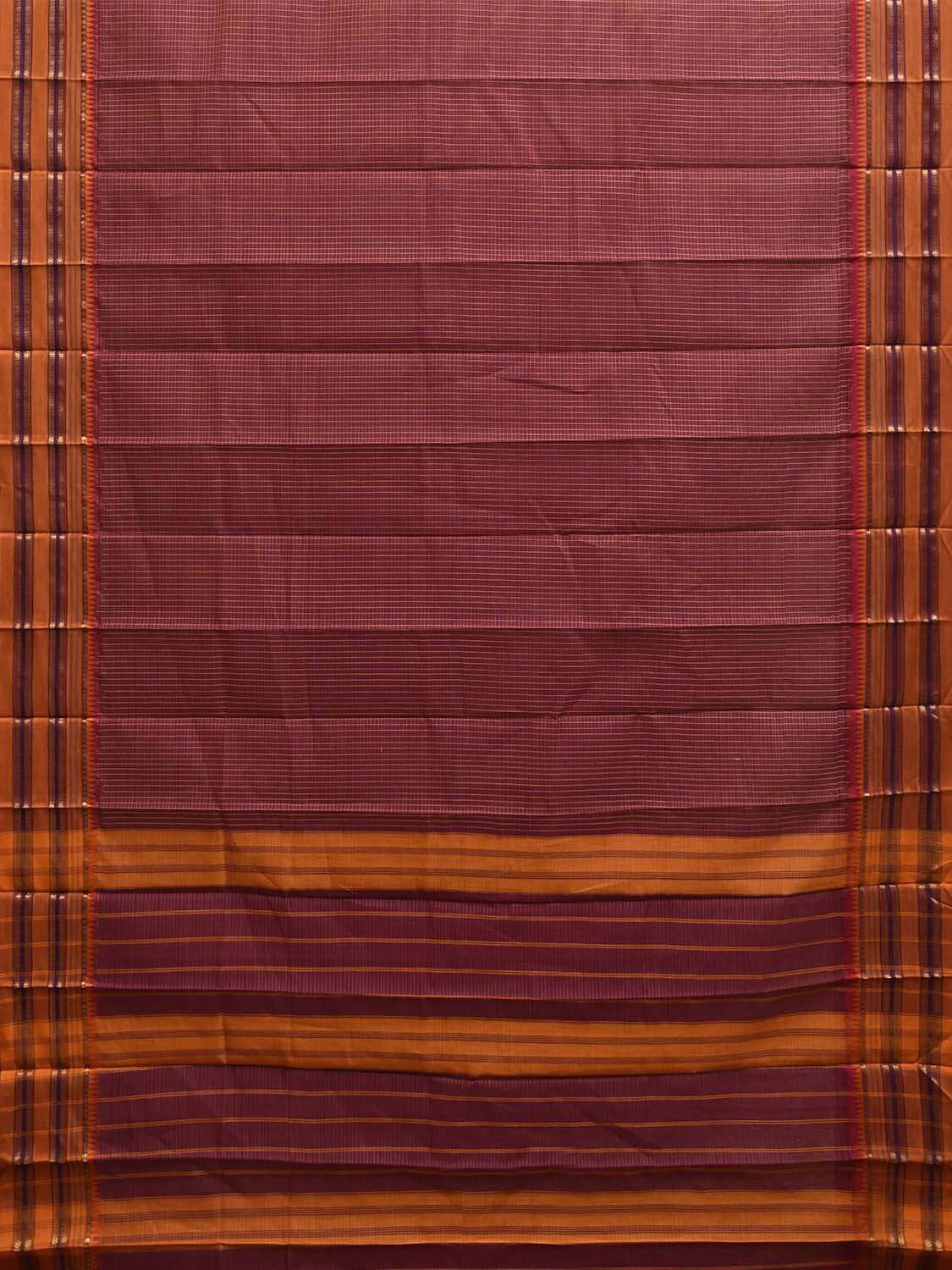 Maroon and Mustard Narayanpet Cotton Handloom Saree with Checks Design No Blouse np1307