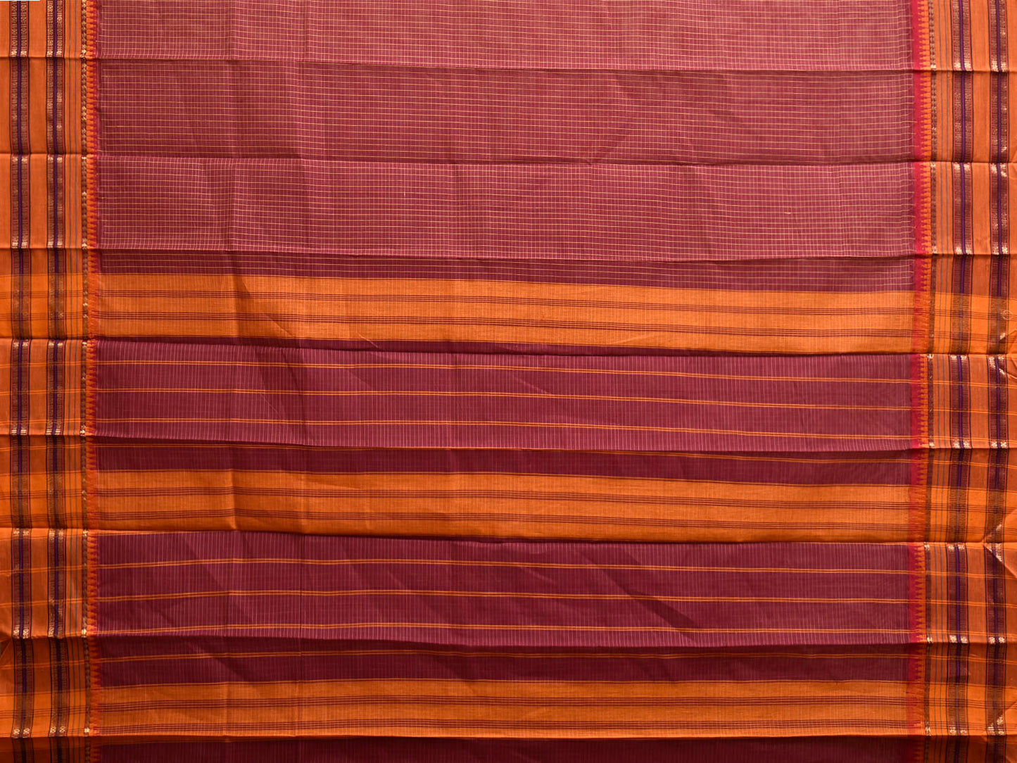 Maroon and Mustard Narayanpet Cotton Handloom Saree with Checks Design No Blouse np1307