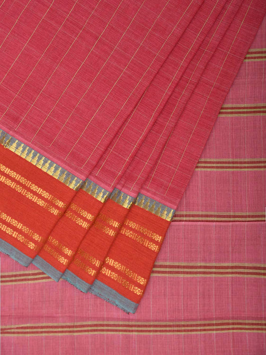 Pink and Orange Narayanpet Cotton Handloom Saree with Checks Design No Blouse np1308