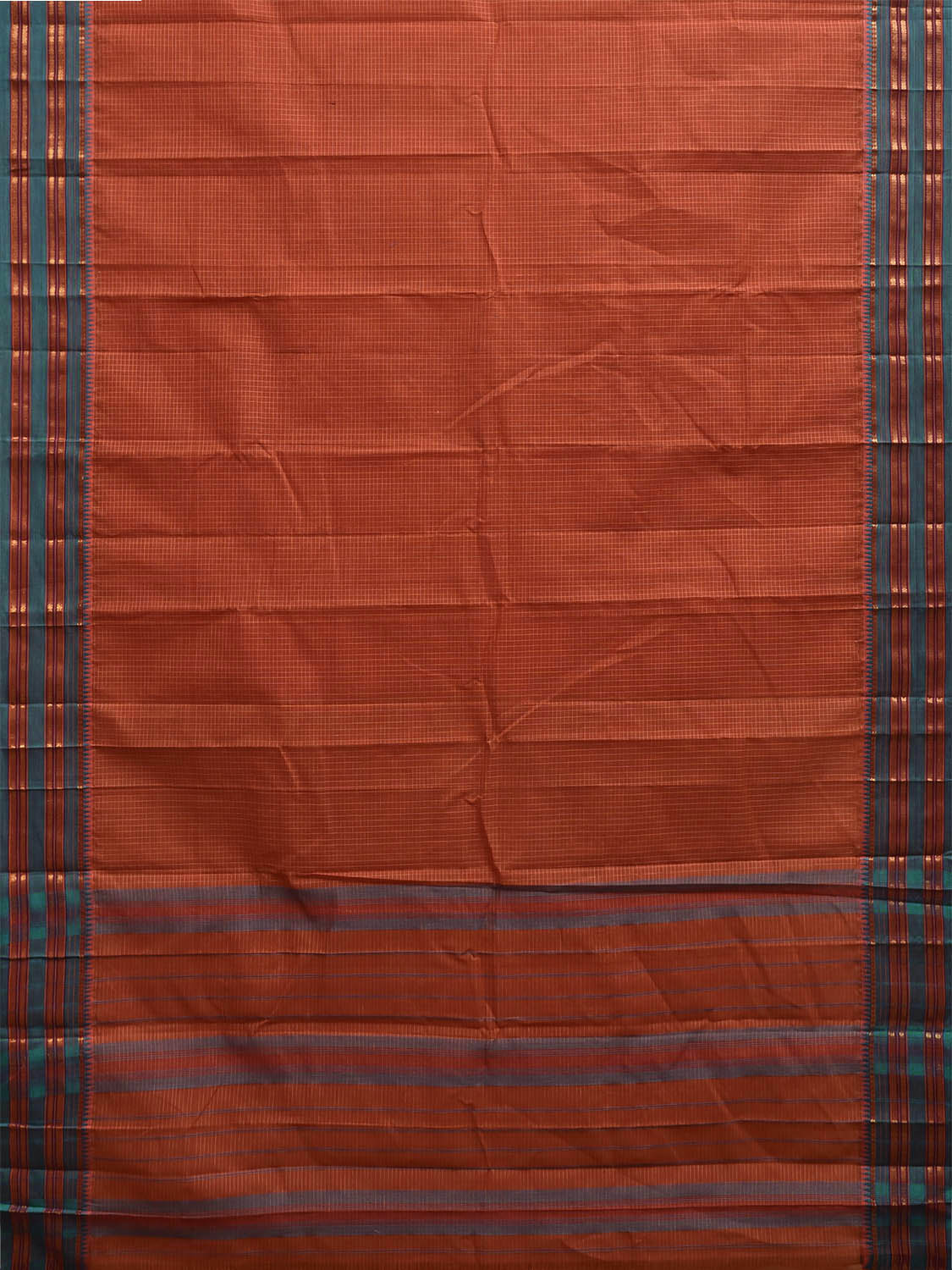 Orange and Green Narayanpet Cotton Handloom Saree with Checks Design No Blouse np1310