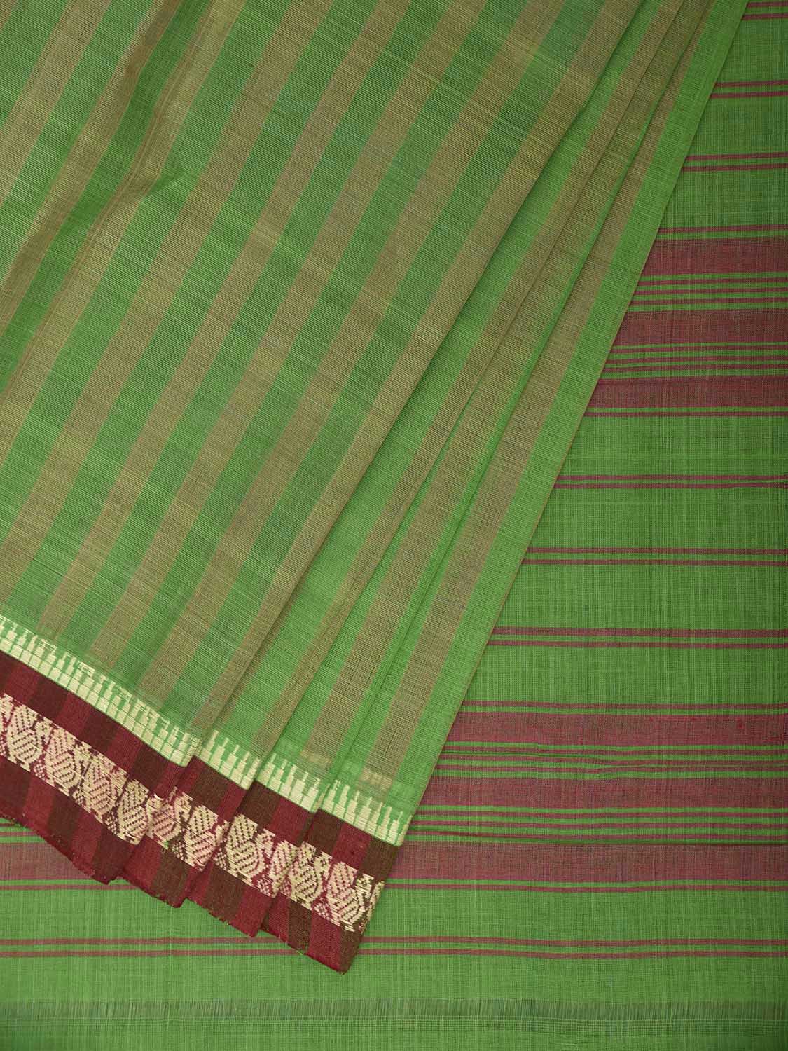 Green and Maroon Narayanpet Cotton Handloom Saree with Strips Design No Blouse np1311