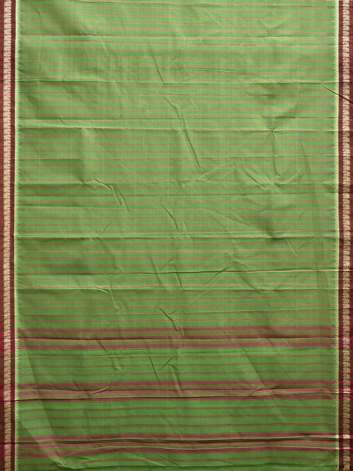Green and Maroon Narayanpet Cotton Handloom Saree with Strips Design No Blouse np1311