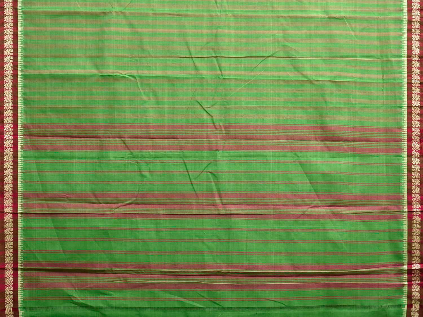 Green and Maroon Narayanpet Cotton Handloom Saree with Strips Design No Blouse np1311