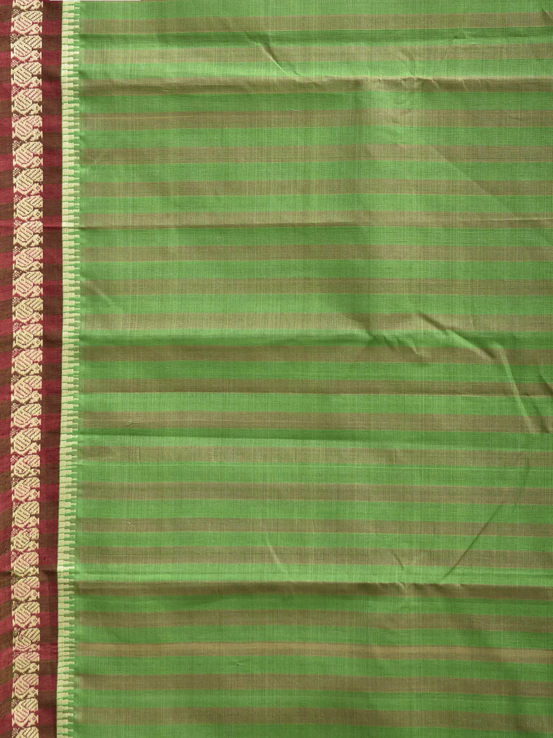 Green and Maroon Narayanpet Cotton Handloom Saree with Strips Design No Blouse np1311