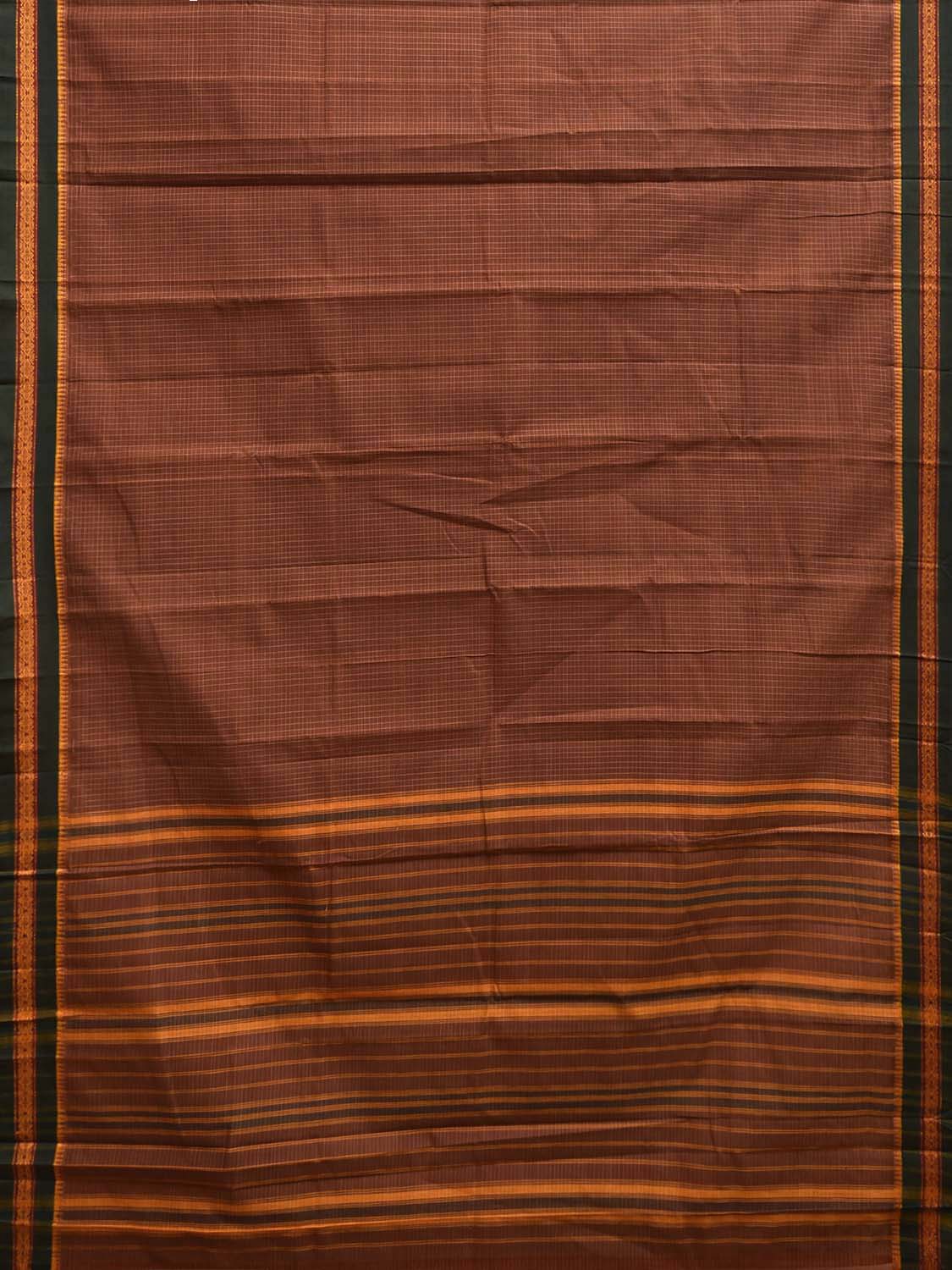 Brown and Green Narayanpet Cotton Handloom Saree with Checks Design No Blouse np1312