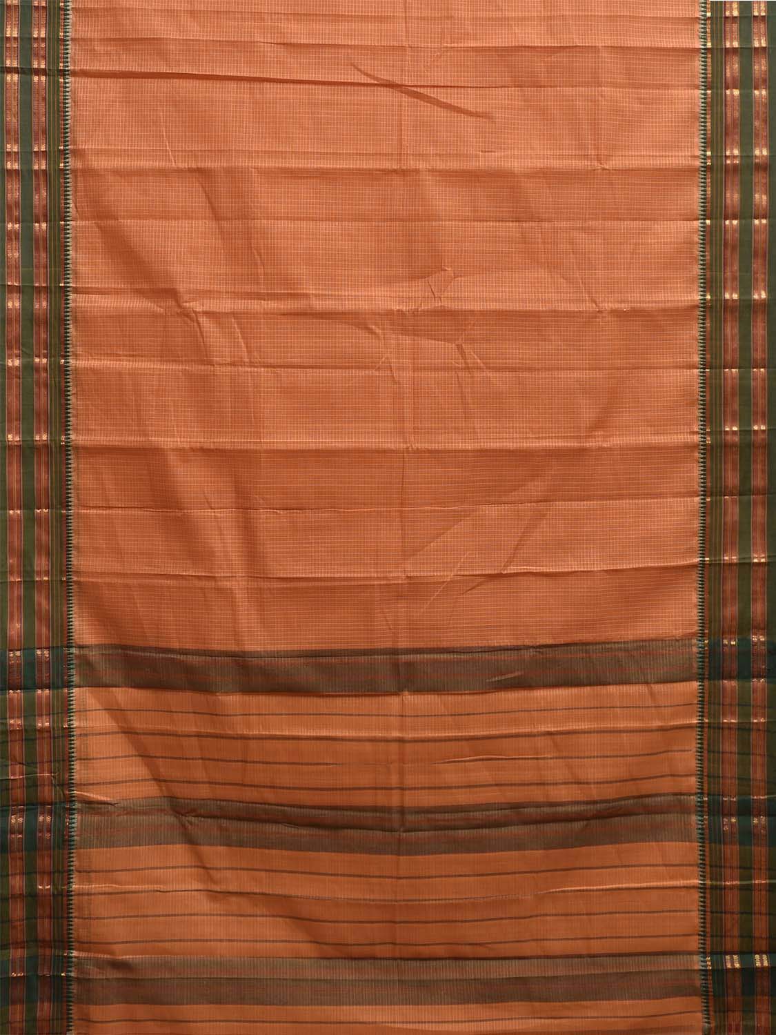 Light Orange and Green Narayanpet Cotton Handloom Saree with Checks Design No Blouse np1313