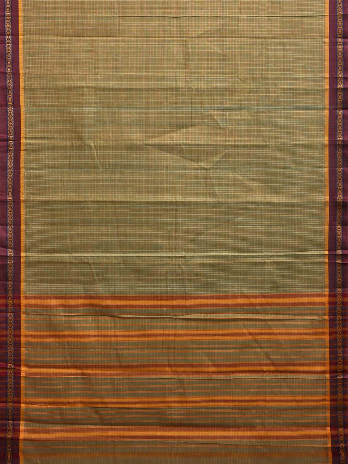 Light Olive and Purple Narayanpet Cotton Handloom Saree with Checks Design No Blouse np1314