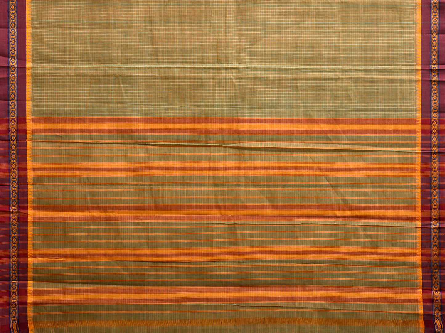 Light Olive and Purple Narayanpet Cotton Handloom Saree with Checks Design No Blouse np1314