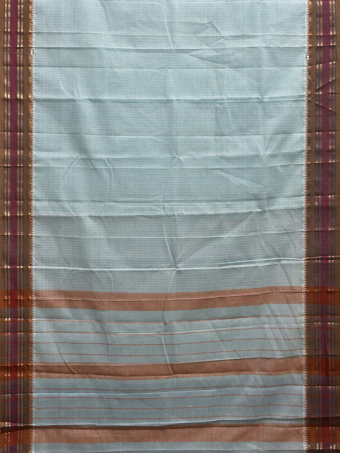 Light Blue and Olive Narayanpet Cotton Handloom Saree with Checks Design No Blouse np1316