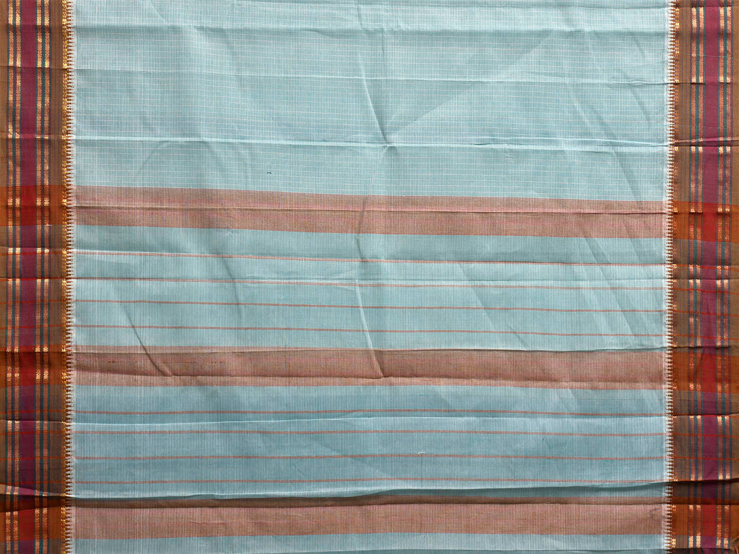 Light Blue and Olive Narayanpet Cotton Handloom Saree with Checks Design No Blouse np1316