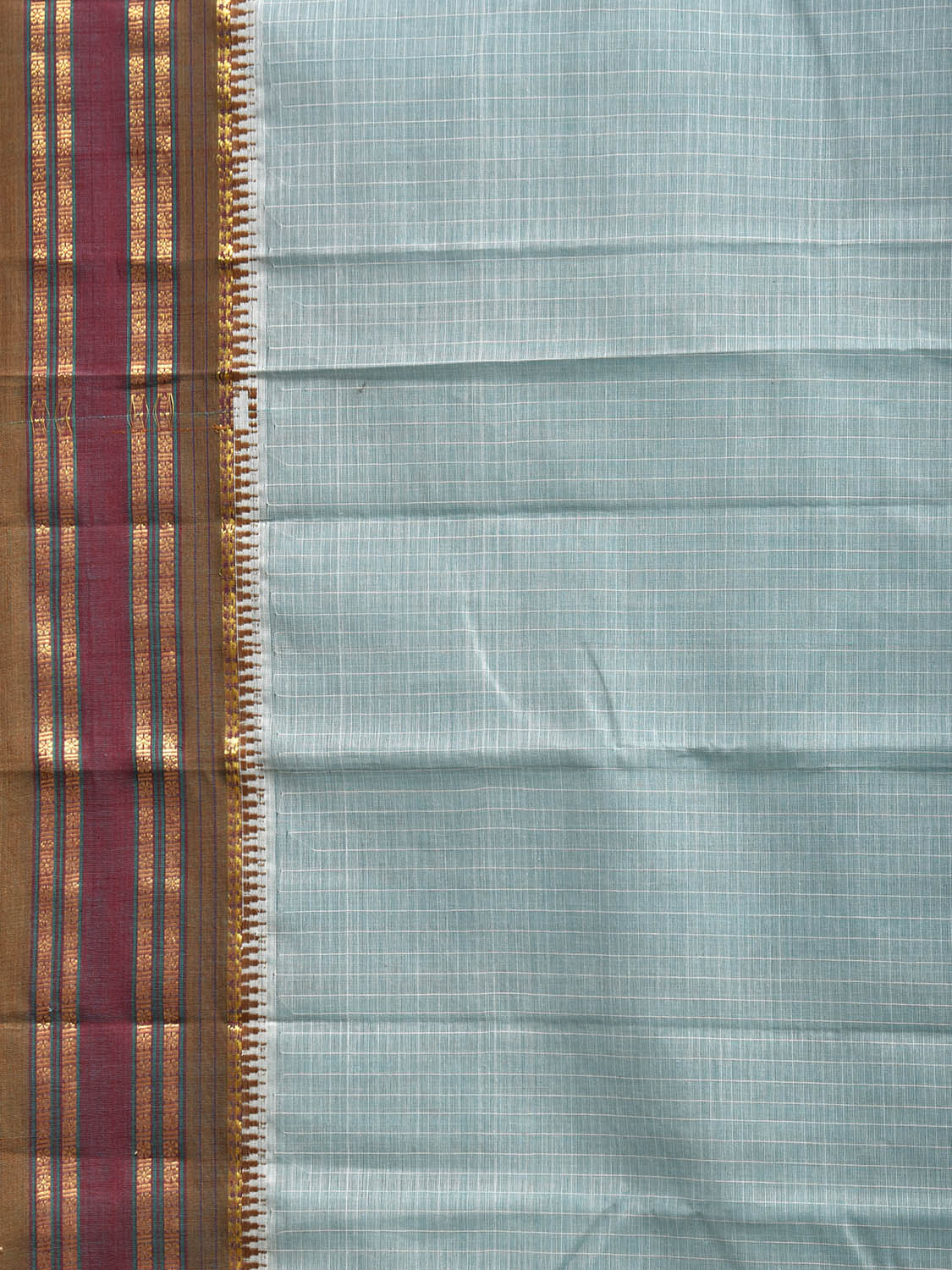 Light Blue and Olive Narayanpet Cotton Handloom Saree with Checks Design No Blouse np1316