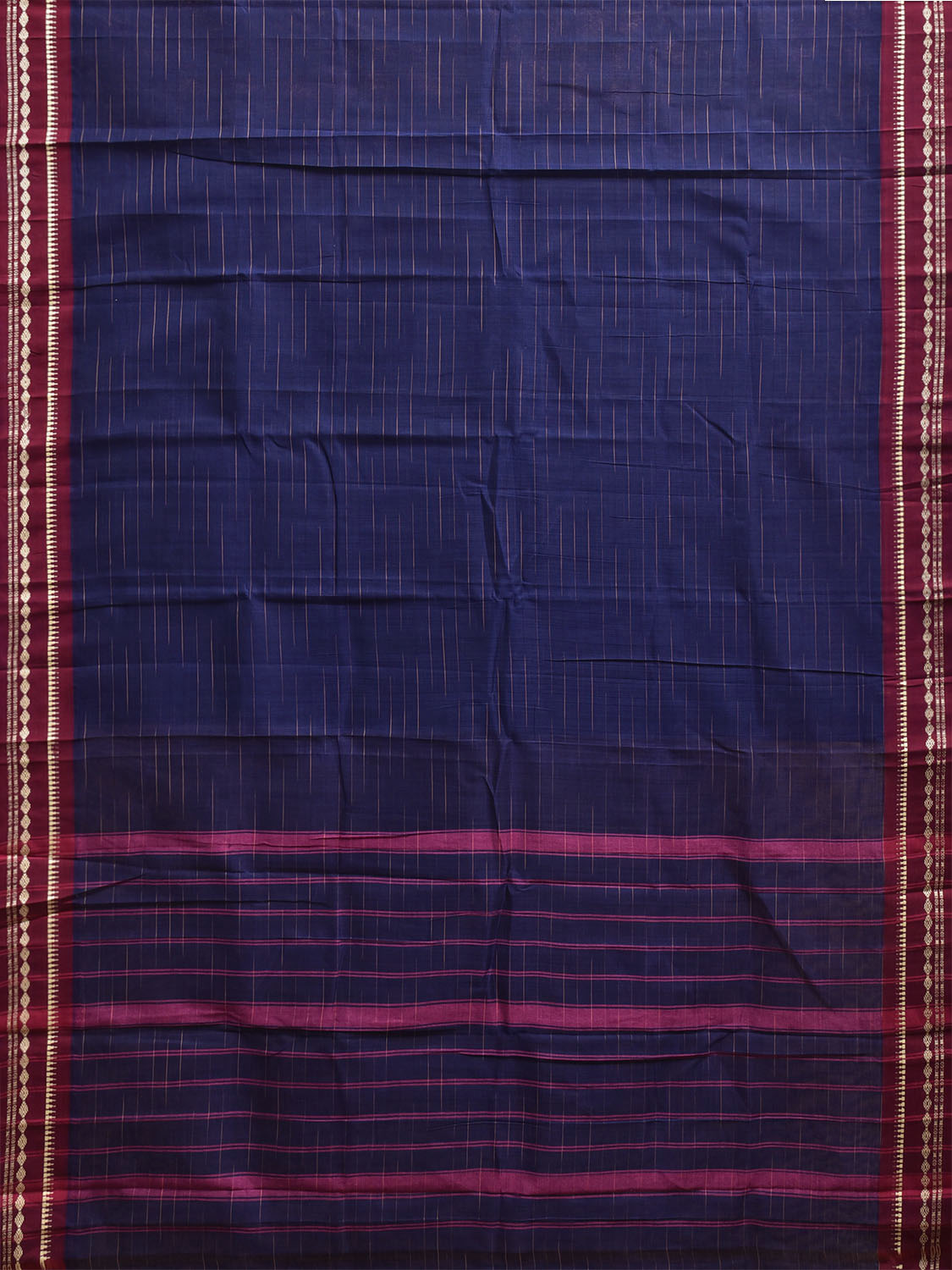Dark Blue and Magenta Narayanpet Cotton Handloom Saree with Strips Pallu Design No Blouse np1317