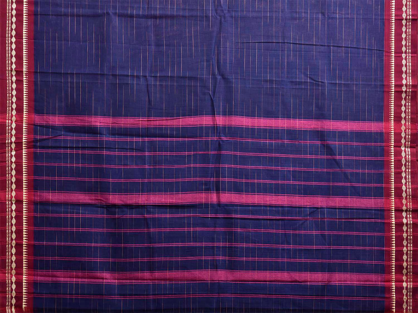Dark Blue and Magenta Narayanpet Cotton Handloom Saree with Strips Pallu Design No Blouse np1317