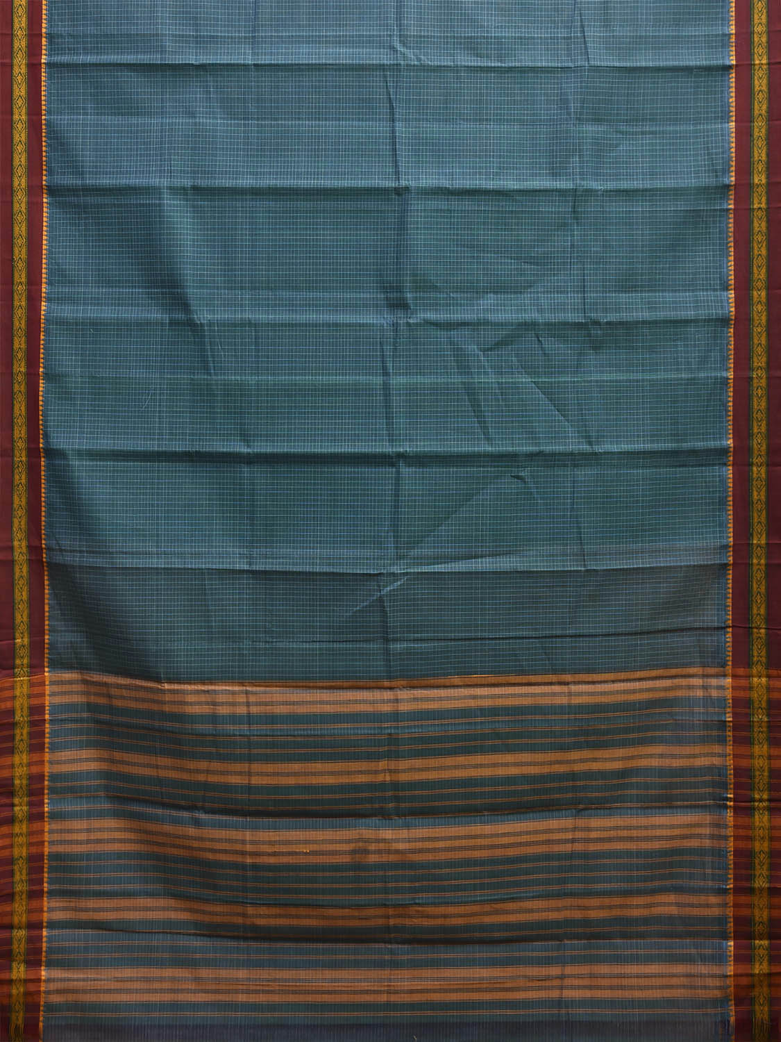 Blue and Maroon Narayanpet Cotton Handloom Saree with Checks Design No Blouse np1318