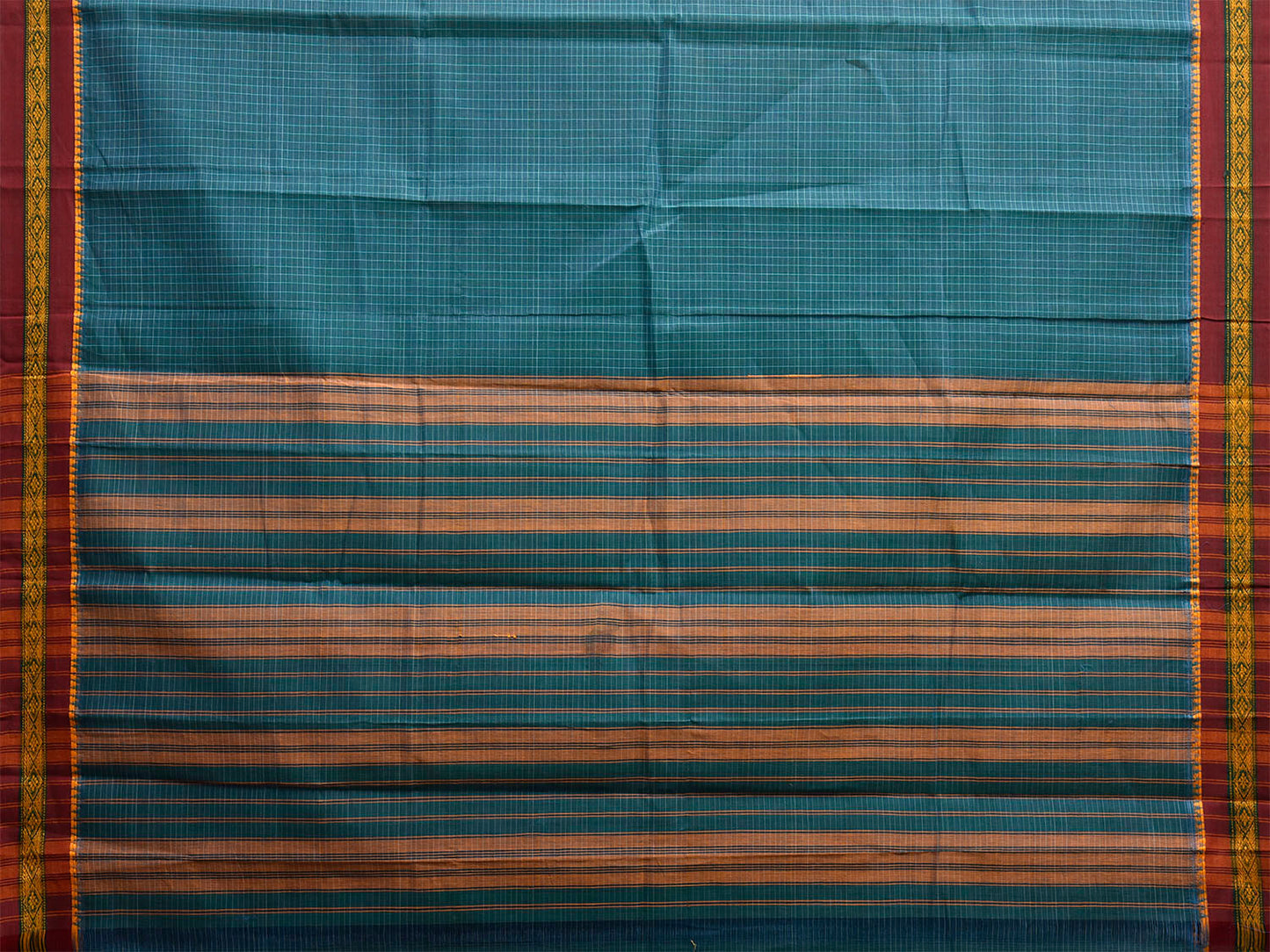 Blue and Maroon Narayanpet Cotton Handloom Saree with Checks Design No Blouse np1318