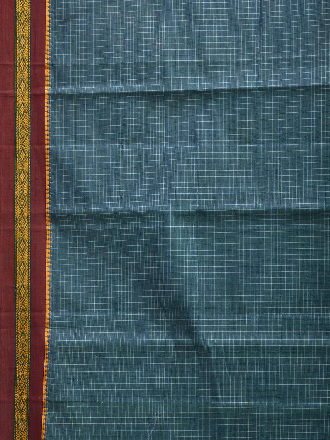 Blue and Maroon Narayanpet Cotton Handloom Saree with Checks Design No Blouse np1318