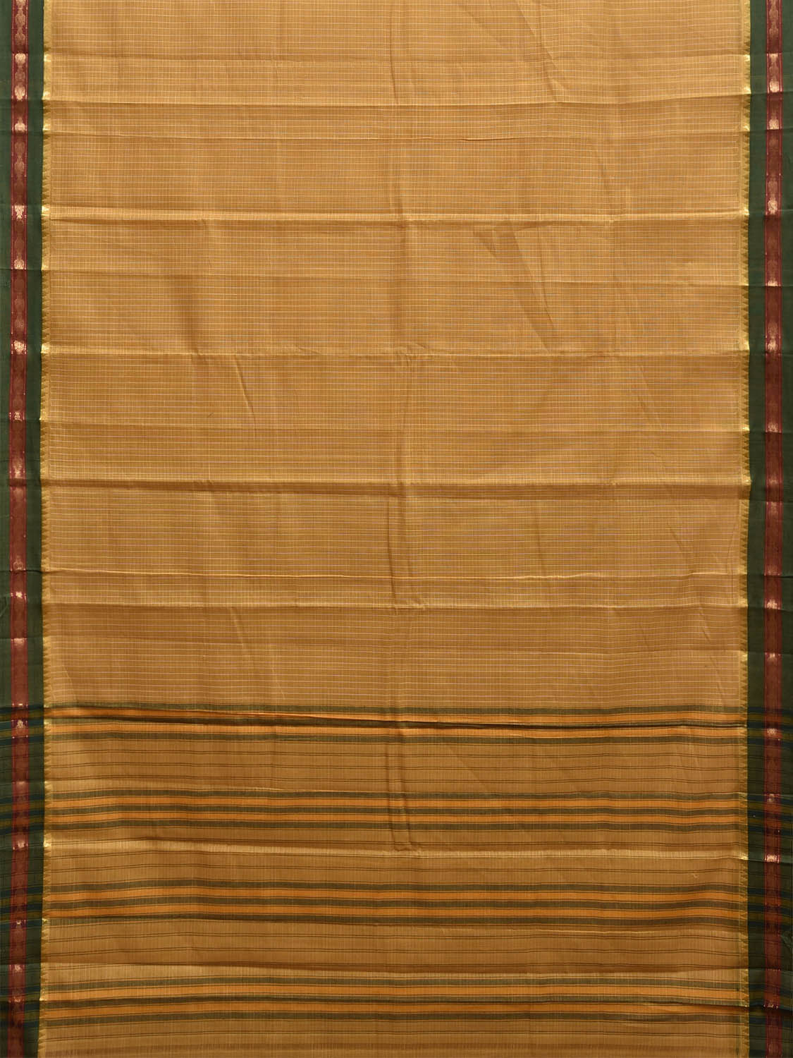 Mustard and Green Narayanpet Cotton Handloom Saree with Checks Design No Blouse np1319
