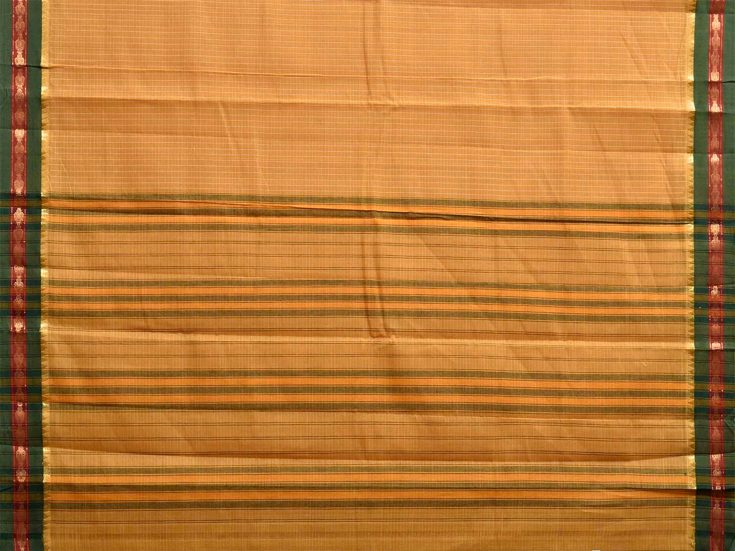 Mustard and Green Narayanpet Cotton Handloom Saree with Checks Design No Blouse np1319