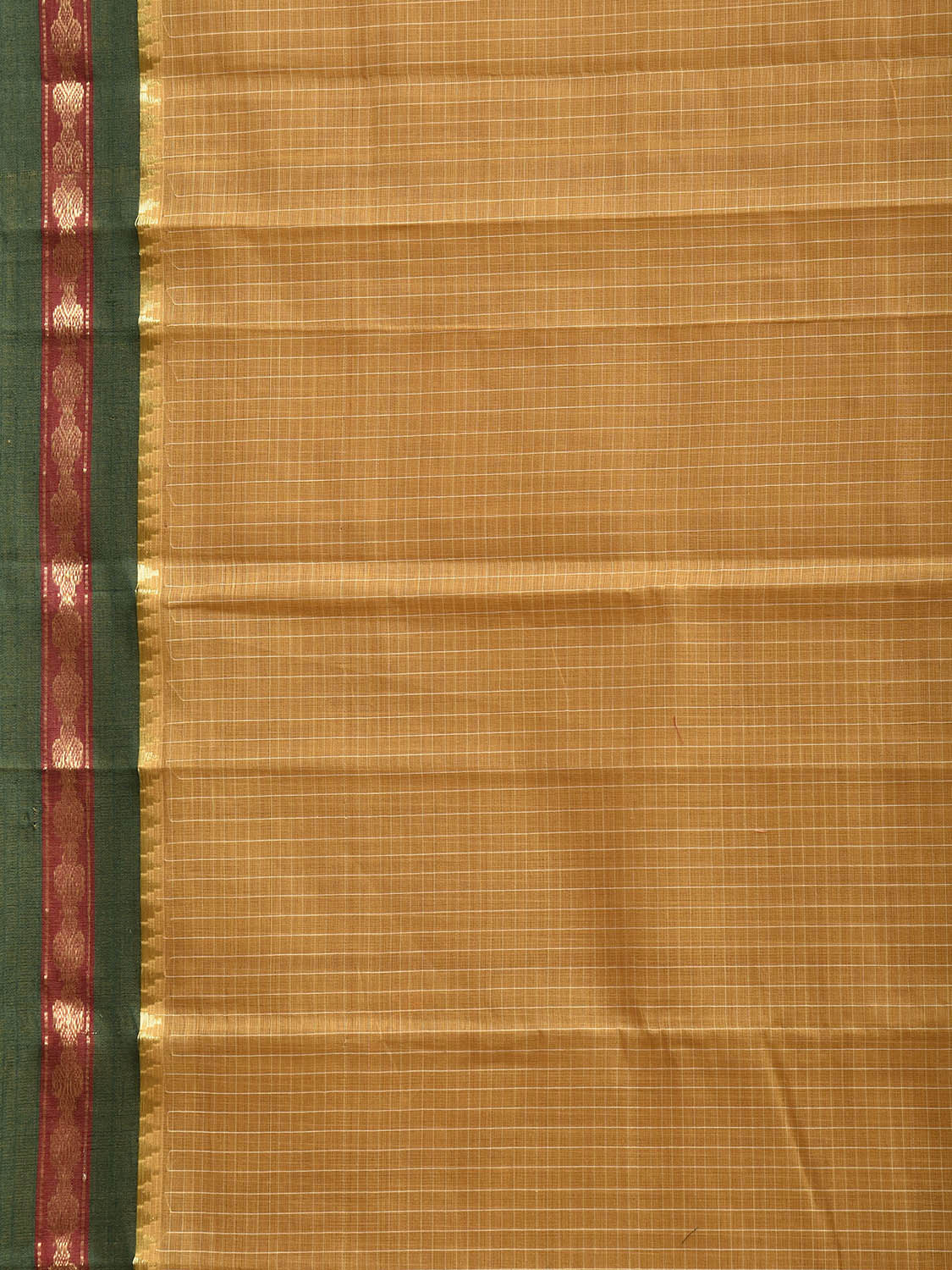 Mustard and Green Narayanpet Cotton Handloom Saree with Checks Design No Blouse np1319