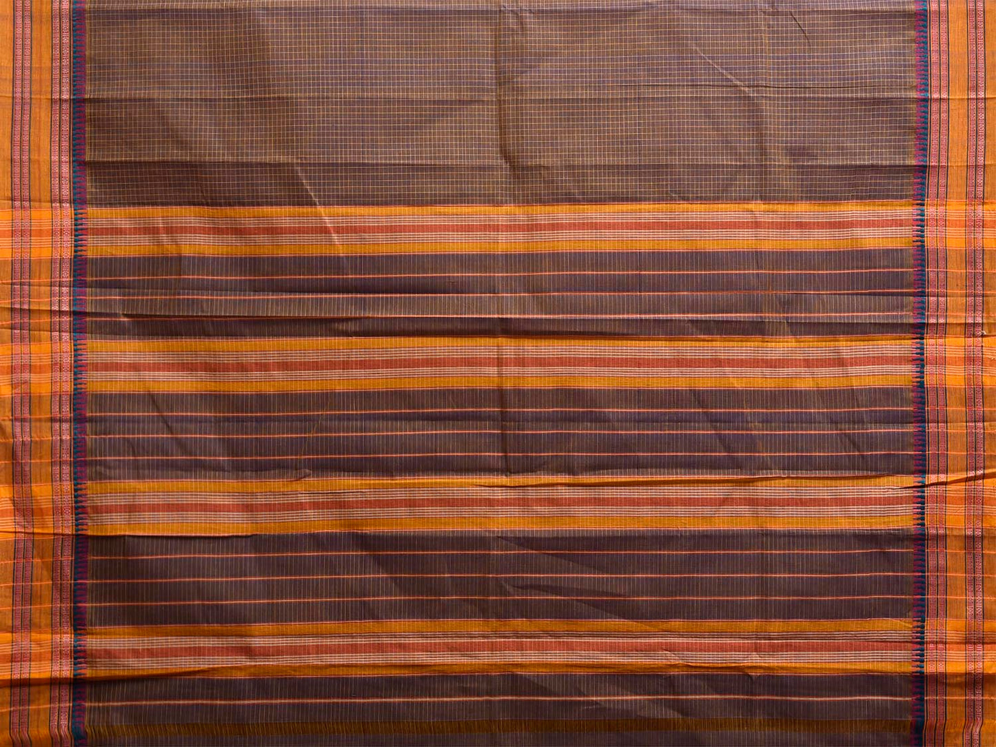Dark Khaki and Yellow Narayanpet Cotton Handloom Saree with Checks Design No Blouse np1322