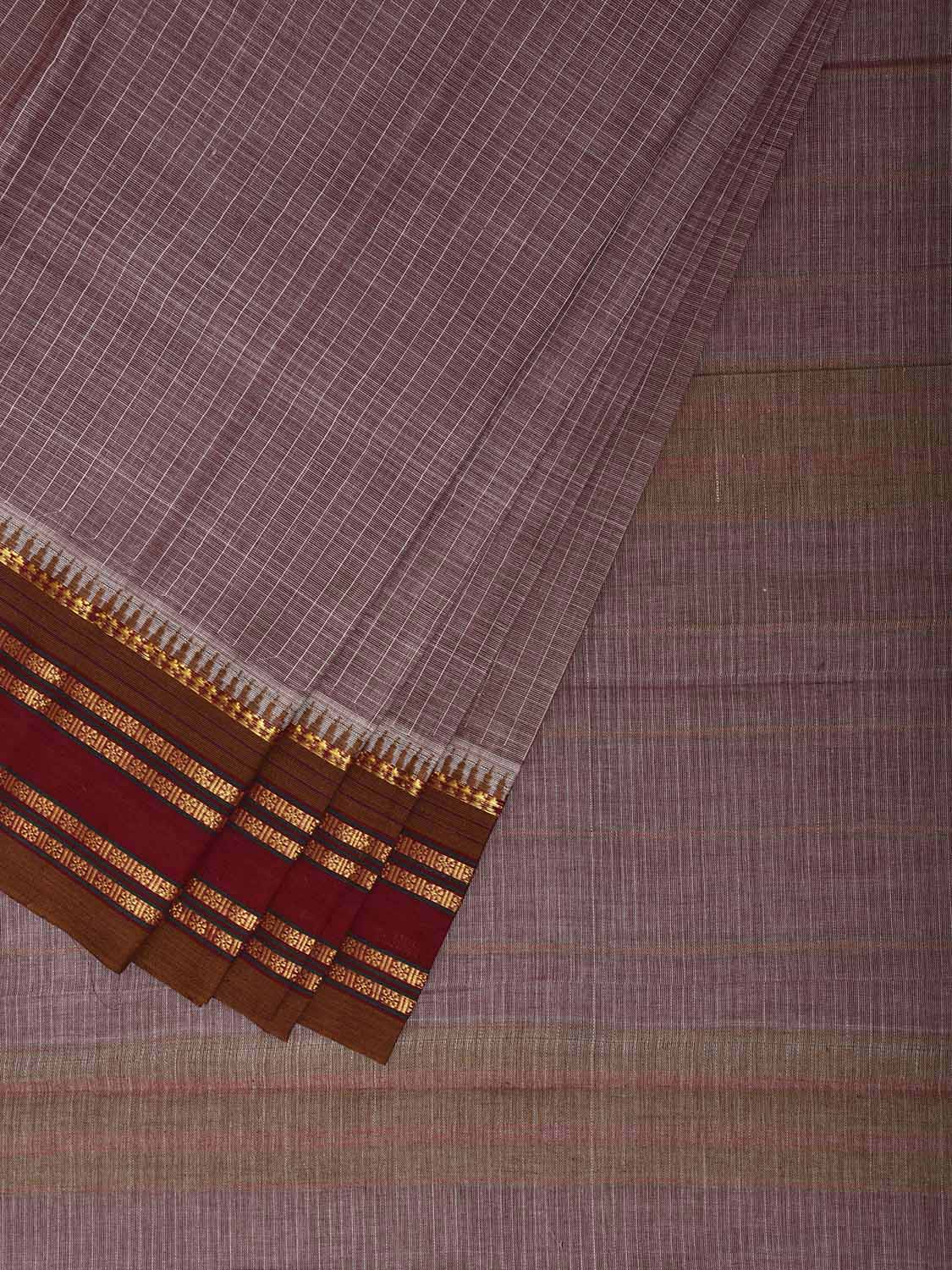 Light Peach and Dark Fawn Narayanpet Cotton Handloom Saree with Checks Design No Blouse np1323