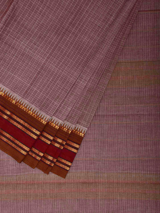 Light Peach and Dark Fawn Narayanpet Cotton Handloom Saree with Checks Design No Blouse np1323