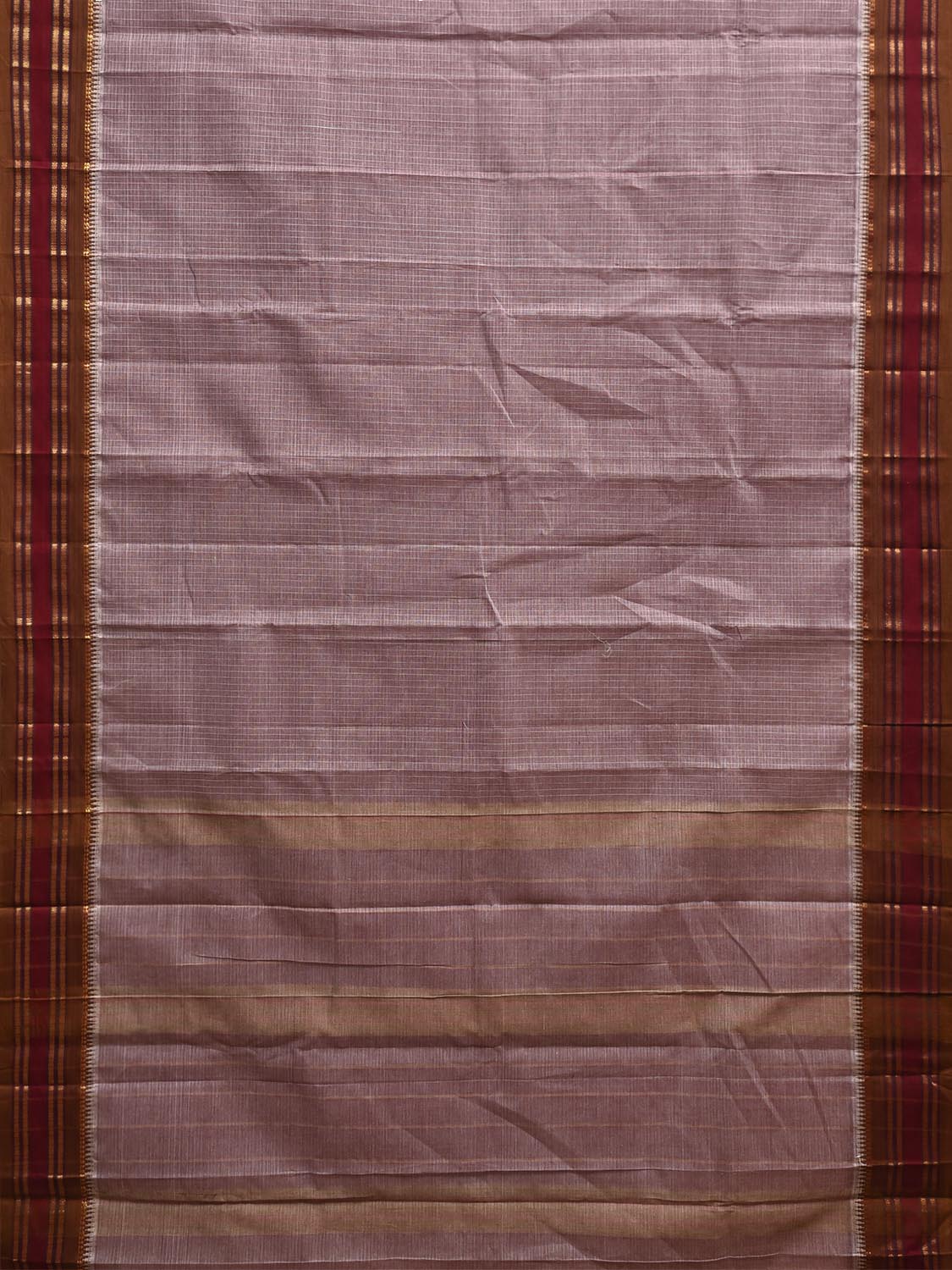 Light Peach and Dark Fawn Narayanpet Cotton Handloom Saree with Checks Design No Blouse np1323