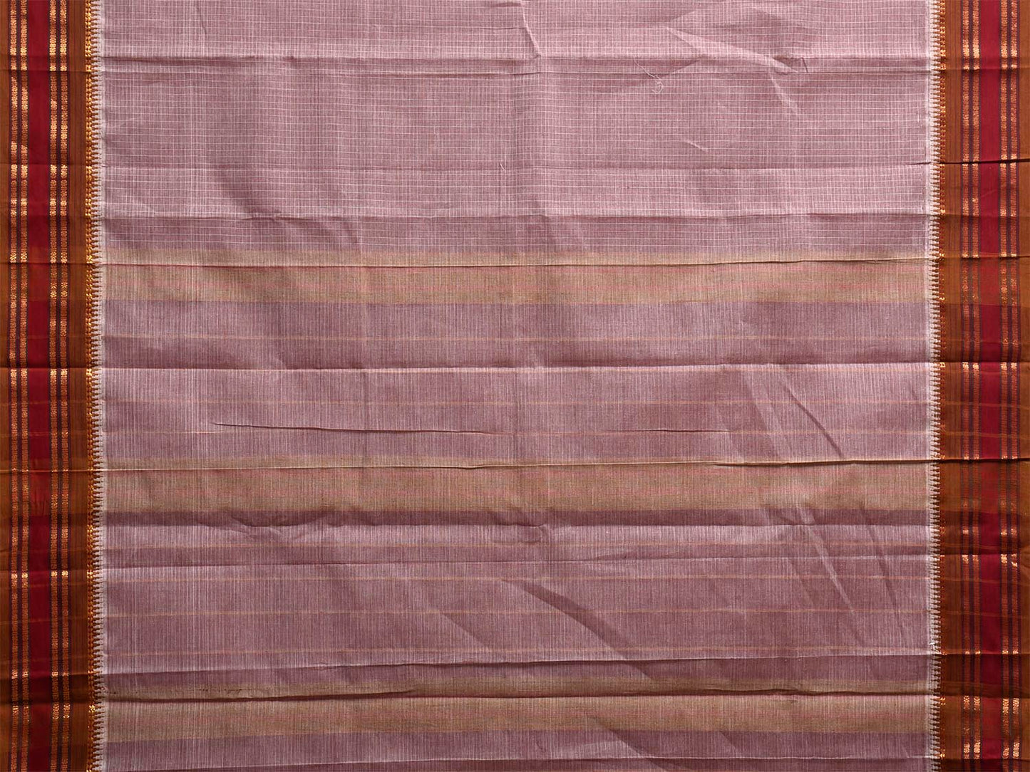 Light Peach and Dark Fawn Narayanpet Cotton Handloom Saree with Checks Design No Blouse np1323