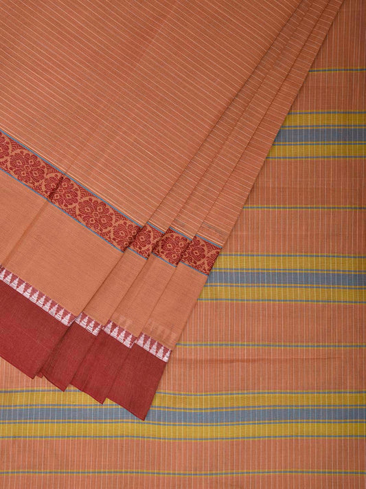 Light Fawn Narayanpet Cotton Handloom Saree with Strips and Big Border Design No Blouse np1324