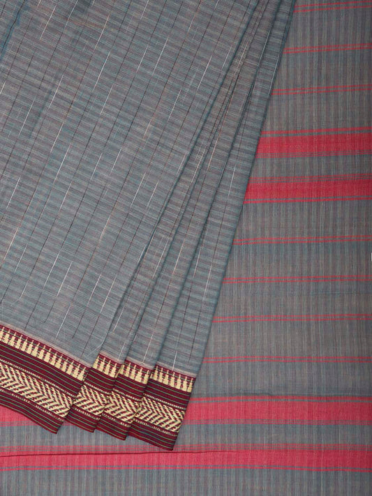 Light Grey Narayanpet Cotton Handloom Saree with Strips Pallu Design No Blouse np1330