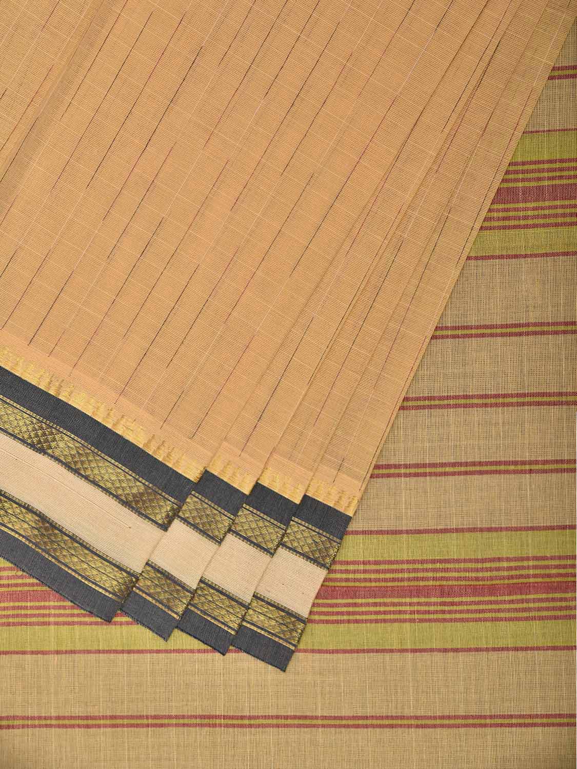 Light Yellow and Grey Narayanpet Cotton Handloom Saree with Strips Pallu Design No Blouse np1334