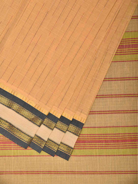 Light Yellow and Grey Narayanpet Cotton Handloom Saree with Strips Pallu Design No Blouse np1334
