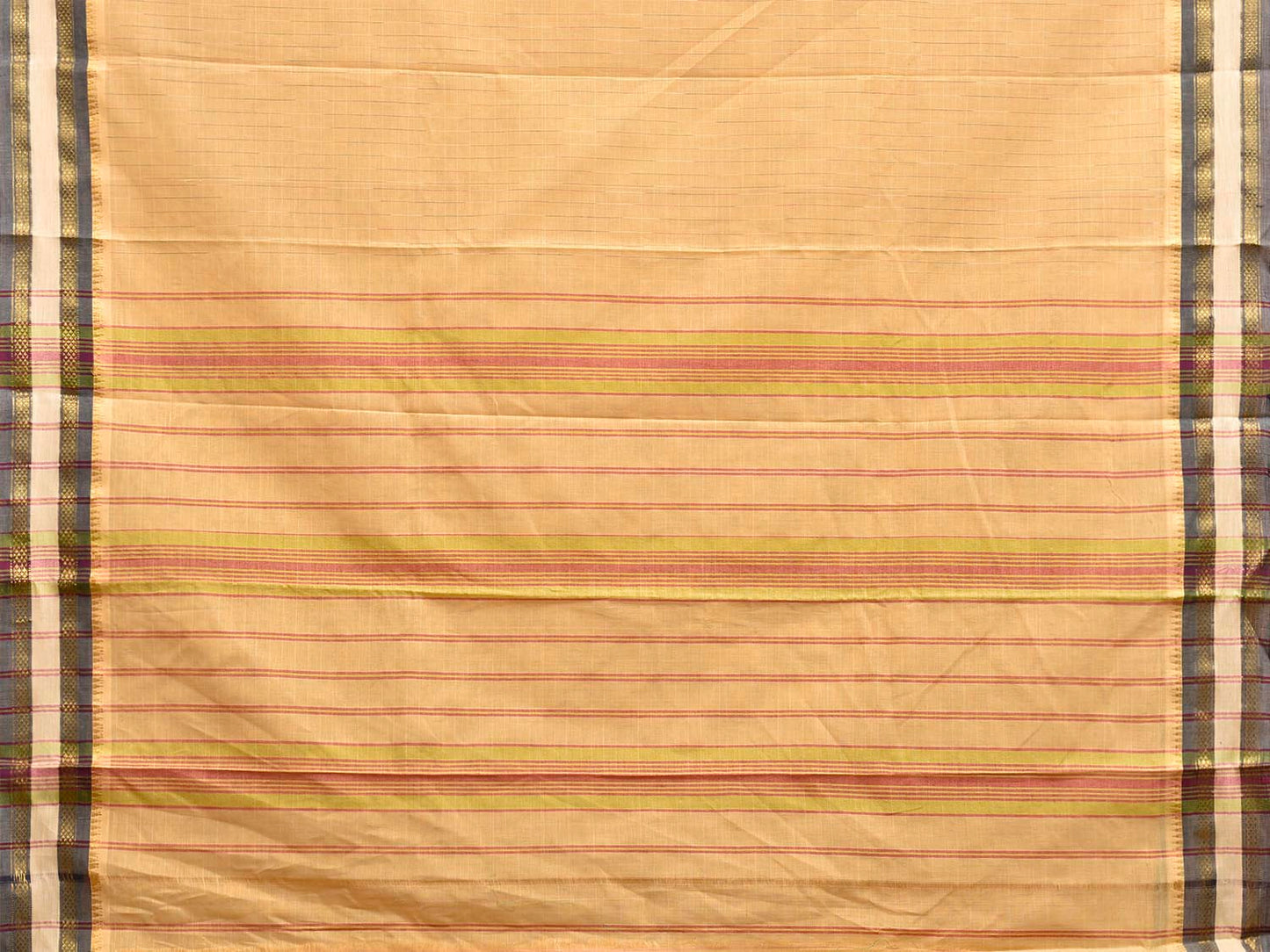 Light Yellow and Grey Narayanpet Cotton Handloom Saree with Strips Pallu Design No Blouse np1334