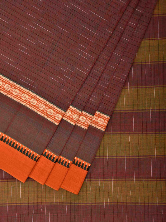 Dark Rust and Orange Narayanpet Cotton Handloom Saree with Strips Pallu Design No Blouse np1335