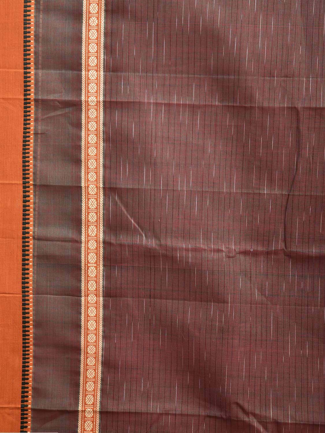 Dark Rust and Orange Narayanpet Cotton Handloom Saree with Strips Pallu Design No Blouse np1335