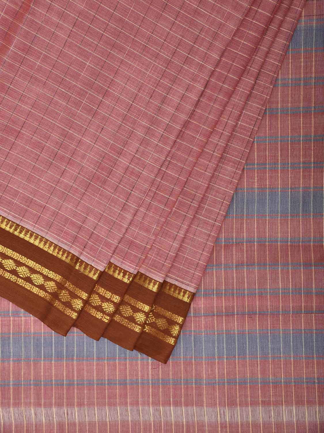Peach and Rust Narayanpet Cotton Handloom Saree with Strips Pallu Design No Blouse np1336