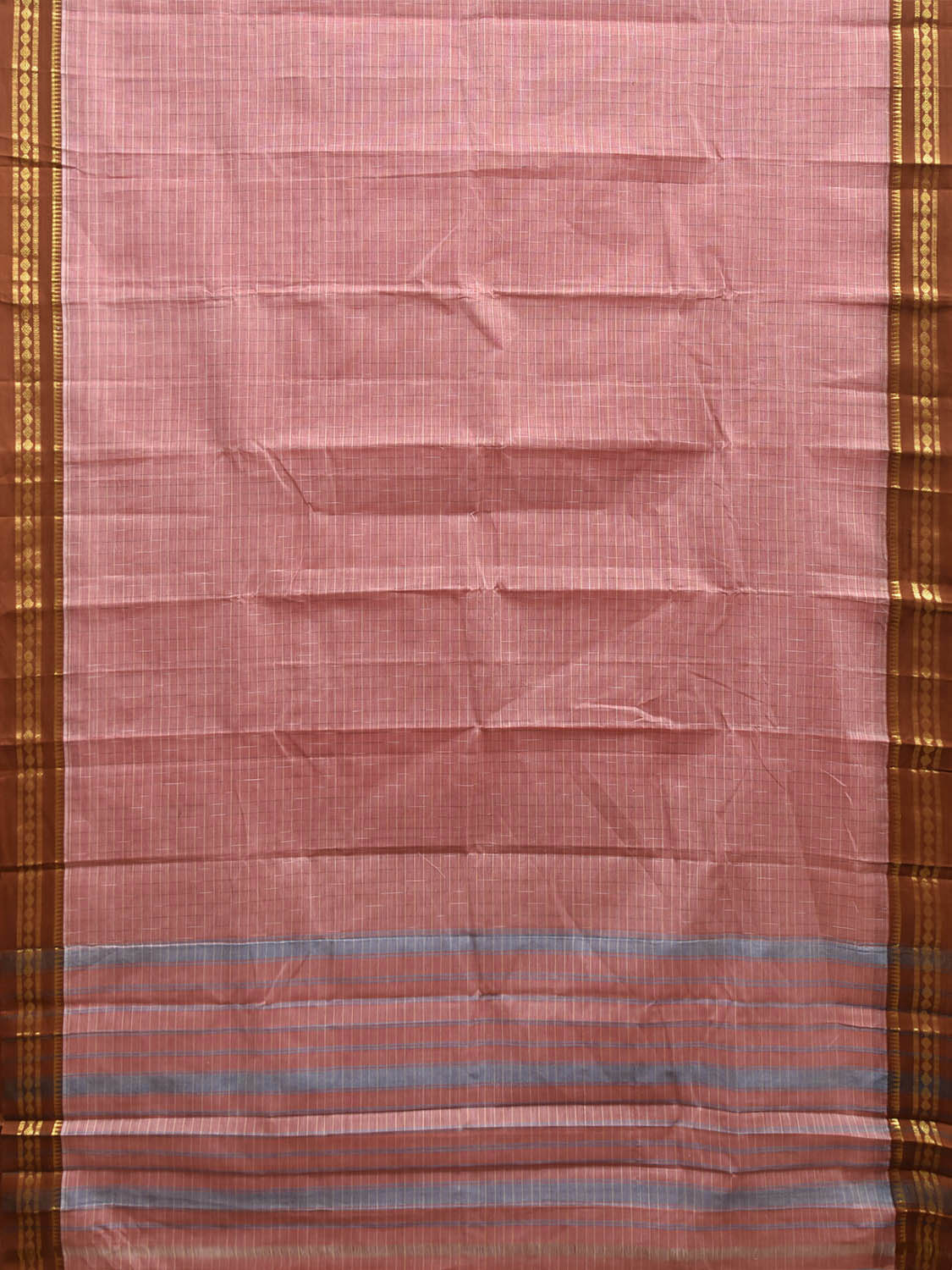 Peach and Rust Narayanpet Cotton Handloom Saree with Strips Pallu Design No Blouse np1336