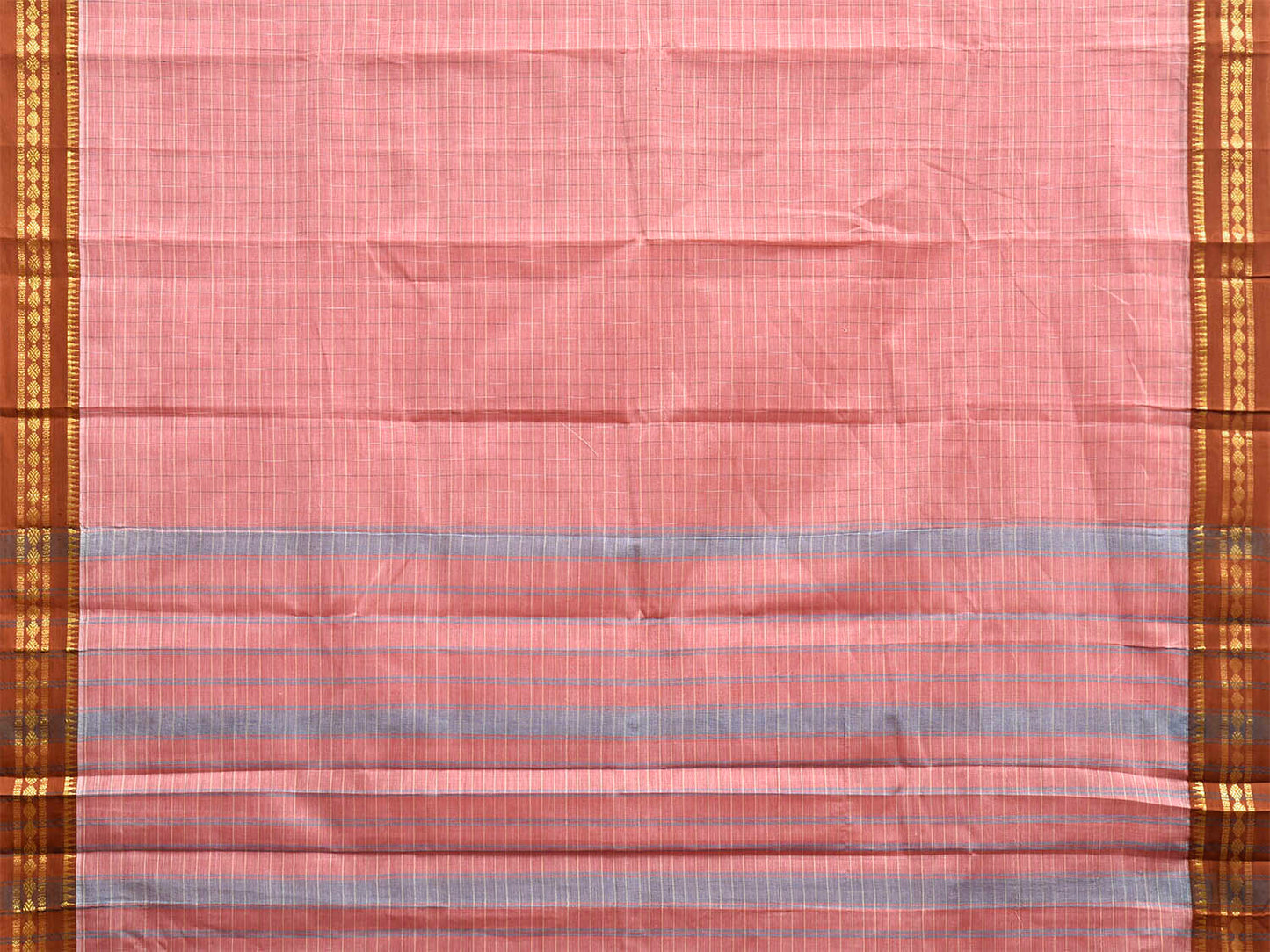 Peach and Rust Narayanpet Cotton Handloom Saree with Strips Pallu Design No Blouse np1336