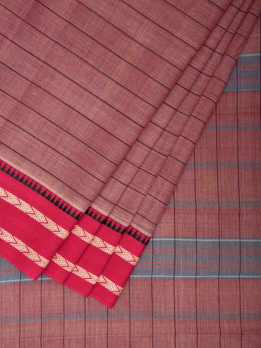 Dark Peach and Pink Narayanpet Cotton Handloom Saree with Strips Design No Blouse np1338