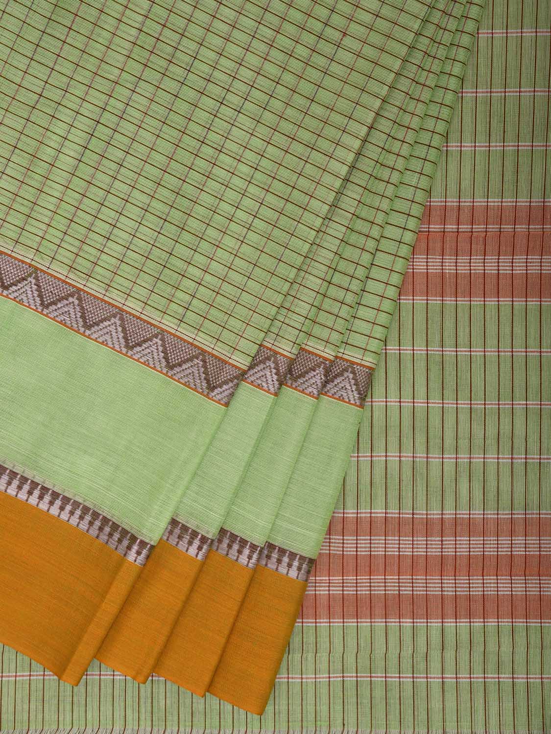 Light Green and Yellow Narayanpet Cotton Handloom Saree with Checks Design No Blouse np1339
