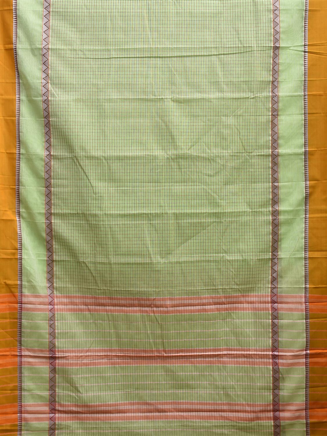 Light Green and Yellow Narayanpet Cotton Handloom Saree with Checks Design No Blouse np1339