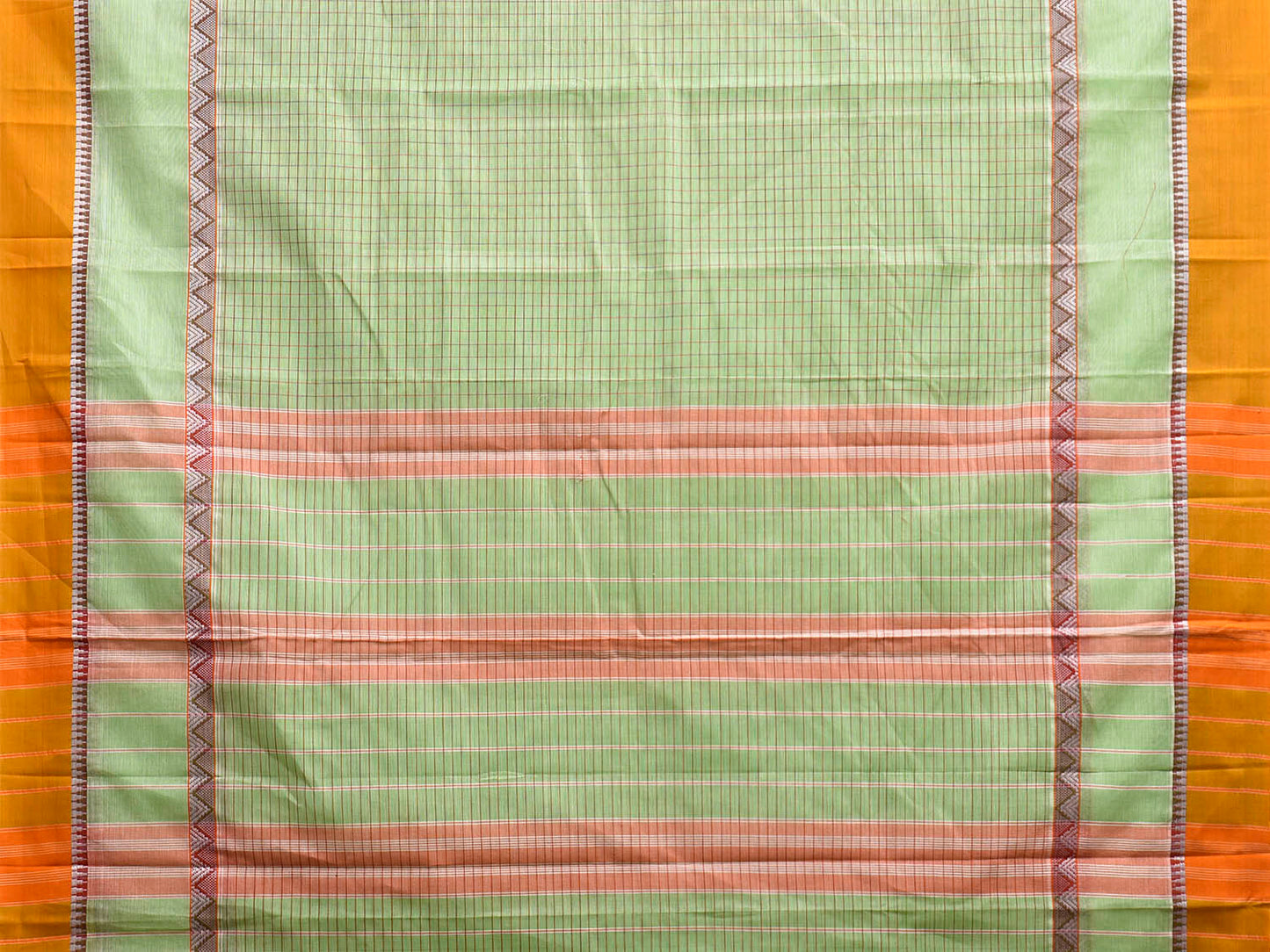 Light Green and Yellow Narayanpet Cotton Handloom Saree with Checks Design No Blouse np1339